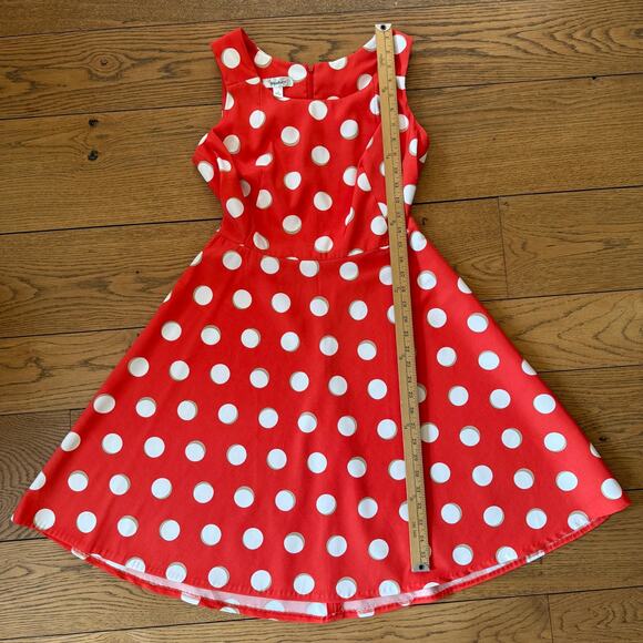 Dress Barn Skater Dress SZ 10 Orange Ivory Polka Dots Minnie Rockabilly Pinup - Picture 6 of 9